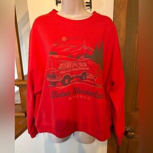 American Eagle NWOT holiday “ Bronco” graphic crew neck sweatshirt. Red Size L